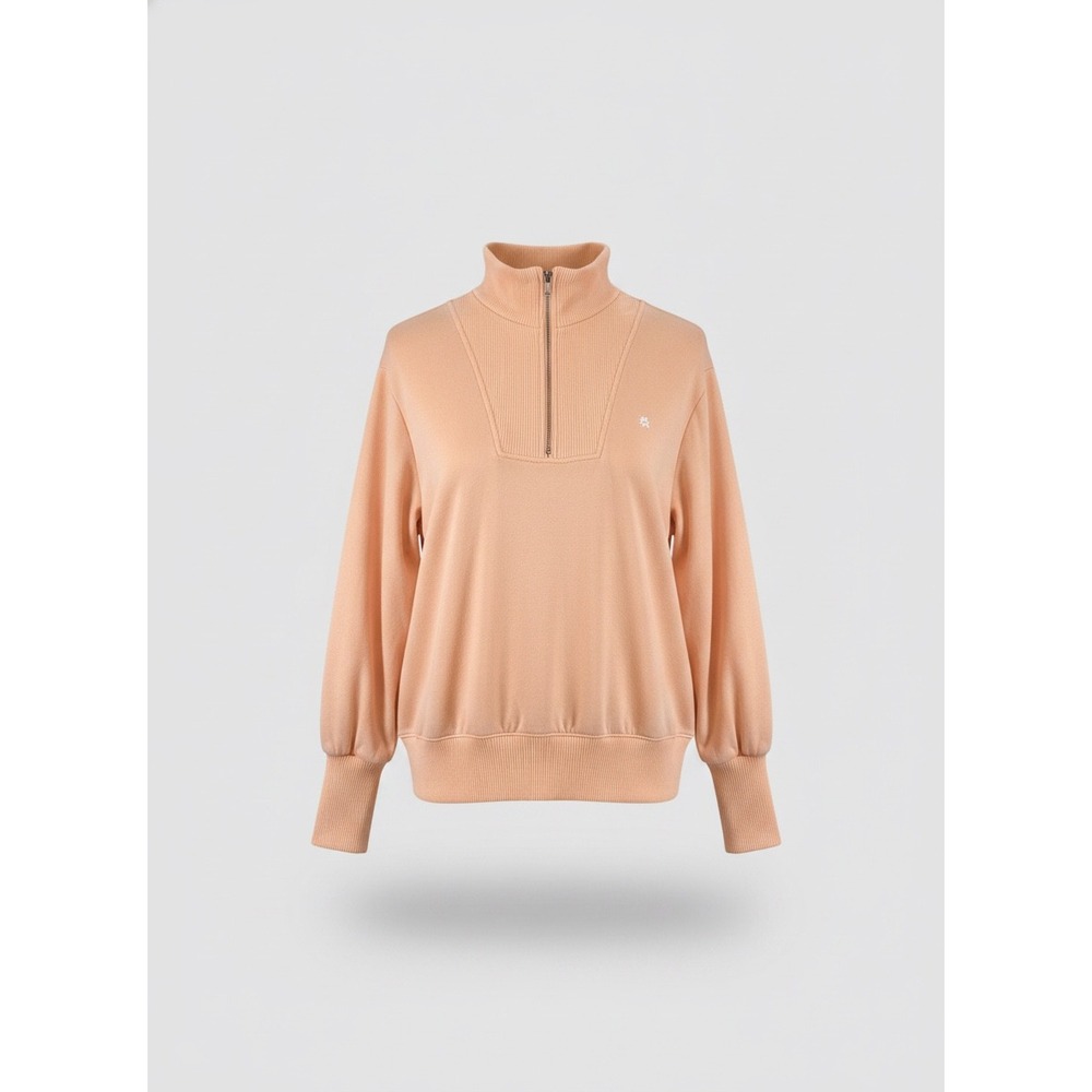 Loft Outlet Peach Quarter Zip Fleece Sweatshirt Ribbed Trim Women Medium